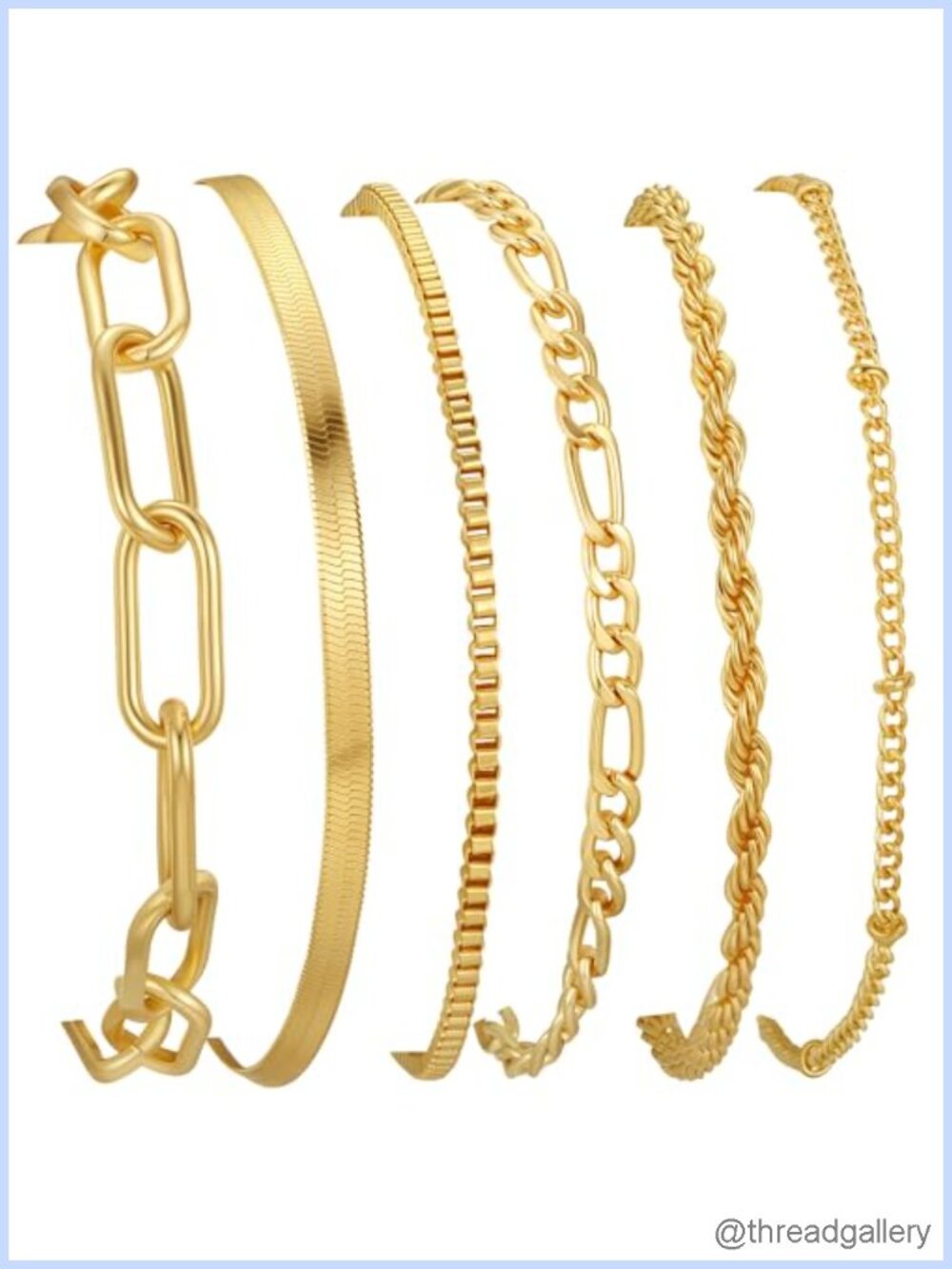 14K Gold Plated Stackable Chain Bracelet Set of 5 Dainty Waterproof
